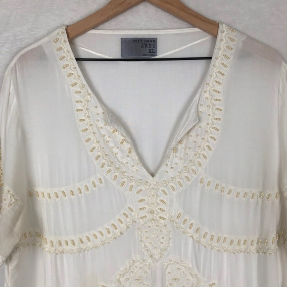 RUFF HEWN GREY Embroidered Beaded Boho Tunic Women's XL Ivory V-Neck Top India - Picture 5 of 11